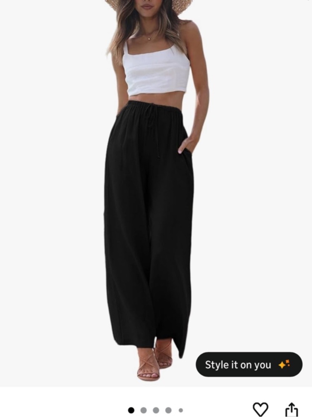 Wide-Leg Black Drawstring Women's Pants
